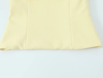 Sexy Chic Yellow Bow Tops Women Zipper Tie Up Slim Short Cami Tops Women Fashion 2025 Summer Elegant Y2K Girl Blouses