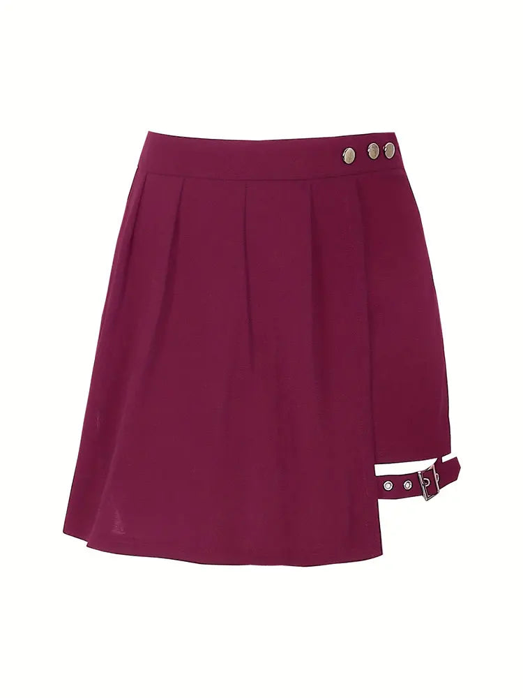 New Plus Size Metal Button Irregular Skirt Pants Sexy Thigh Strap Solid Mini Culottes Fashion Versatile Women's Clothing Bottoms
