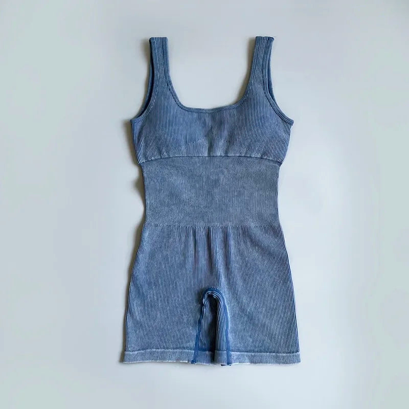 Women's Yoga Jumpsuits Ribbed One Piece Padded Tank Tops Rompers Sleeveless Acid Wash Activewear Unitard Sexy Bodycon