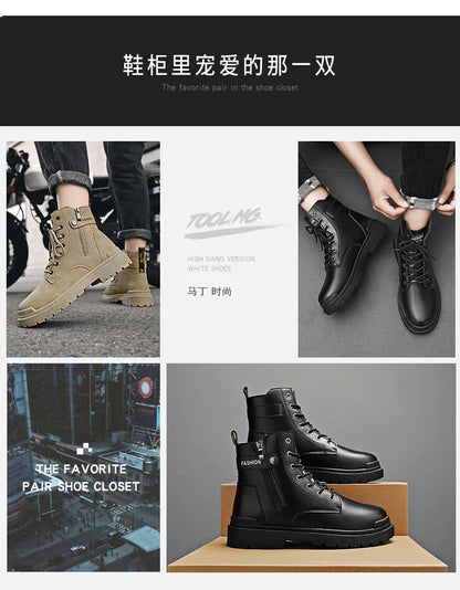 Men's high top casual boots four seasons new outdoor anti slip comfort workwear boots fashion versatile trendy boots men's shoes