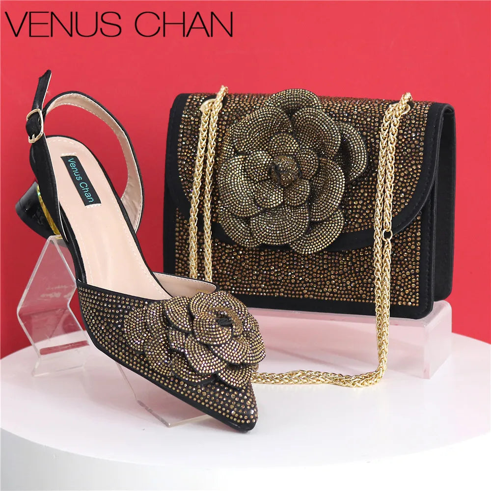 Italian Design Fashion Banquet Bags And Comfortable Mid-heel Hollow Pointed Shoes Are Suitable For parties Or Commuting