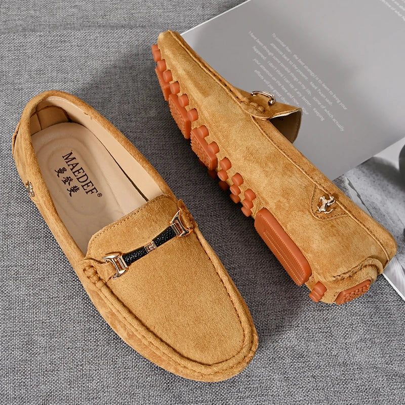 Loafers Men Casual Fashion Suede Men Shoes Lightweight Soft Genuine Leather Moccasins Slip on Driving Shoes for Men Size 48