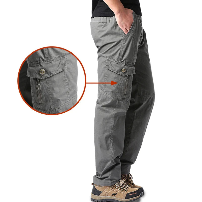 Men's Cotton Cargo Pants Casual Multiple Pocket Tacitcal Pants Spring Autumn Outdoor Camping Hiking Work Pants
