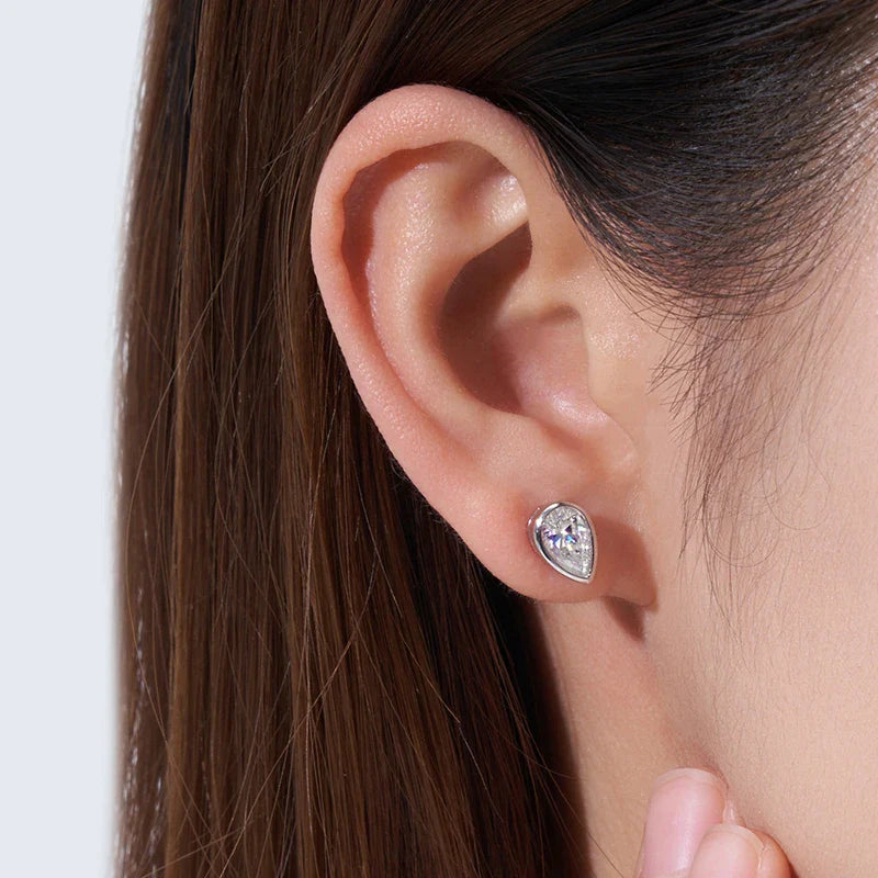 Bezel Set Pear Cut 1CT Moissanite Stud Earrings for Women Man s925 Silver Lab Diamond Oval Round Bubble Ear Fine Jewelry
