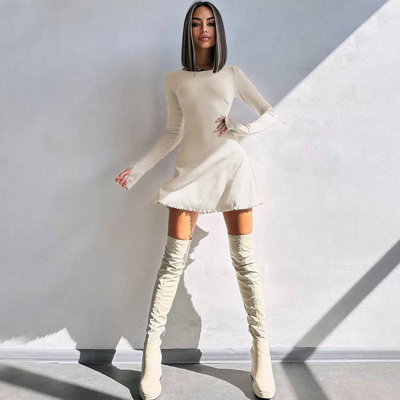 Women 2024 Spring Autumn Fashion Long Sleeve Knitted Streetwear Bodycon Short Mini Dress Wholesale Items For Business