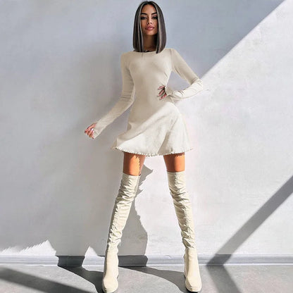 Women 2024 Spring Autumn Fashion Long Sleeve Knitted Streetwear Bodycon Short Mini Dress Wholesale Items For Business