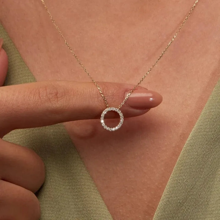 Jewelry Simple Crystal Circle Pendant Necklace Golden Color Unique Women