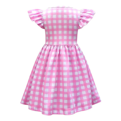 Girl pink plaid skirt Costume Sleeveless Princess Dress for Birthday Kids Children Clothing 2026  carnival Babies Party Dresse
