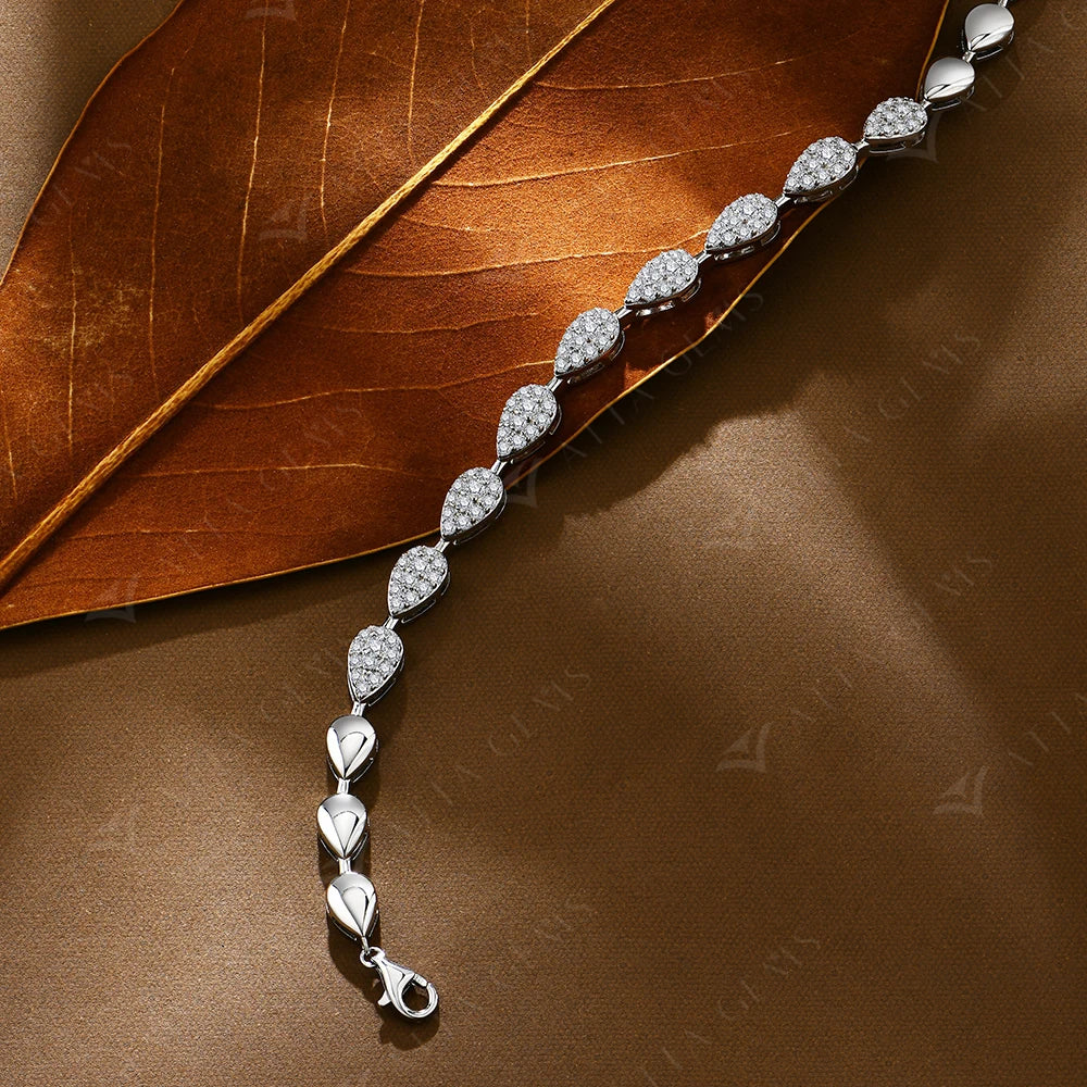 Luxury Moissanite Bracelet for Women Pear Shape Full D Color VVS1 Diamond S925 Silver White Gold Plated Wedding Jewelry