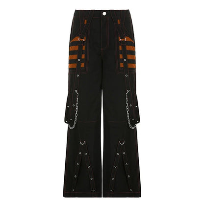 Punk Style Y2k Wid Leg Denim Pants E-girl Gothic Loose Trousers Cyber Grunge Cargo Pants Harajuku High Waist Baggy Jeans Women