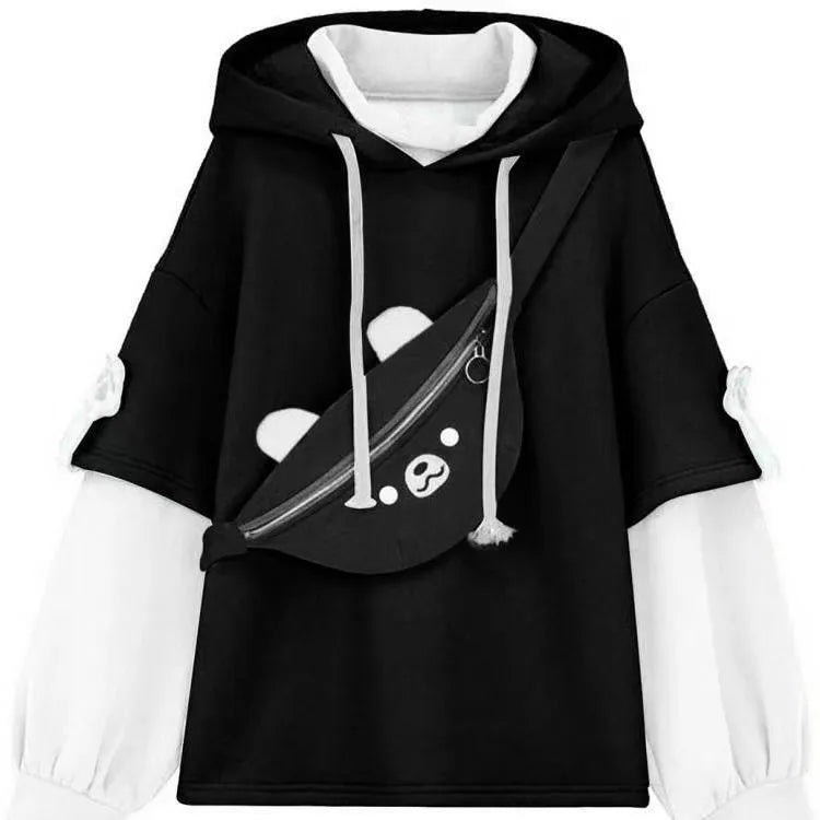 3XL Harajuku Aesthetic Bear Anime Hoodie Women Korean Kawaii Crewneck Long Sleeve Oversize Streetwear Kpop Y2K Winter Cloth Top