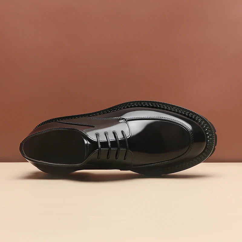 Spring and Autumn New Men's Business Casual Shoes Genuine Leather Thick Soled Round Toe British Formal Derby Shoes