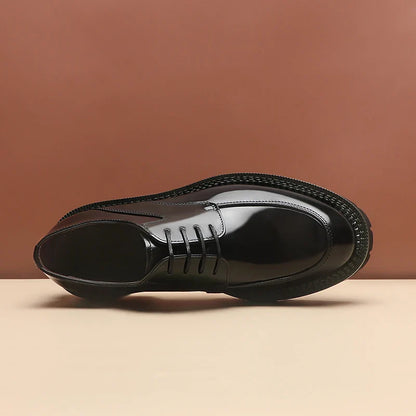 Spring and Autumn New Men's Business Casual Shoes Genuine Leather Thick Soled Round Toe British Formal Derby Shoes