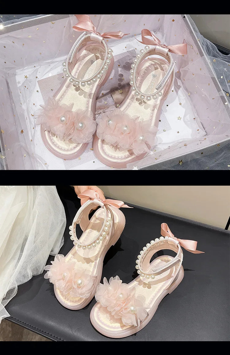 Girls Summer Sandals Soft Bottom Toe-Open Cute Princess Shoes Middle Large Children Little Girls Student Beach Shoes