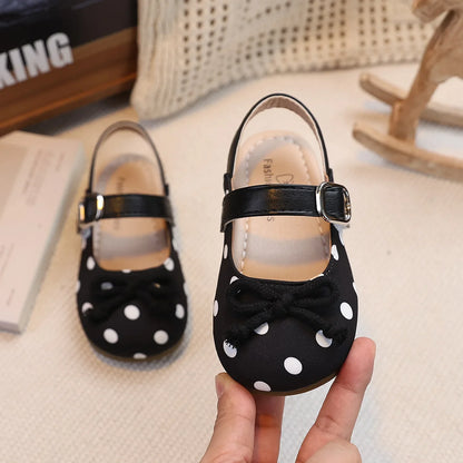 2026  Spring Autumn New Baby Shoes Cute Polka Dot Bow Girls Hollow Children's School Student Loafer Flats