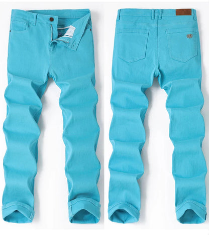 Straight Fashion Men's Jeans Solid Color Casual Business Stretch Washed Denim Trousers Breathable Streetwear Trendy Male Pants