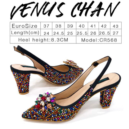 Nigerian Women Heel Party Ladies Italian Design Shoes And Bag Set Decorated with Rhinestone Handbag Wedding Party