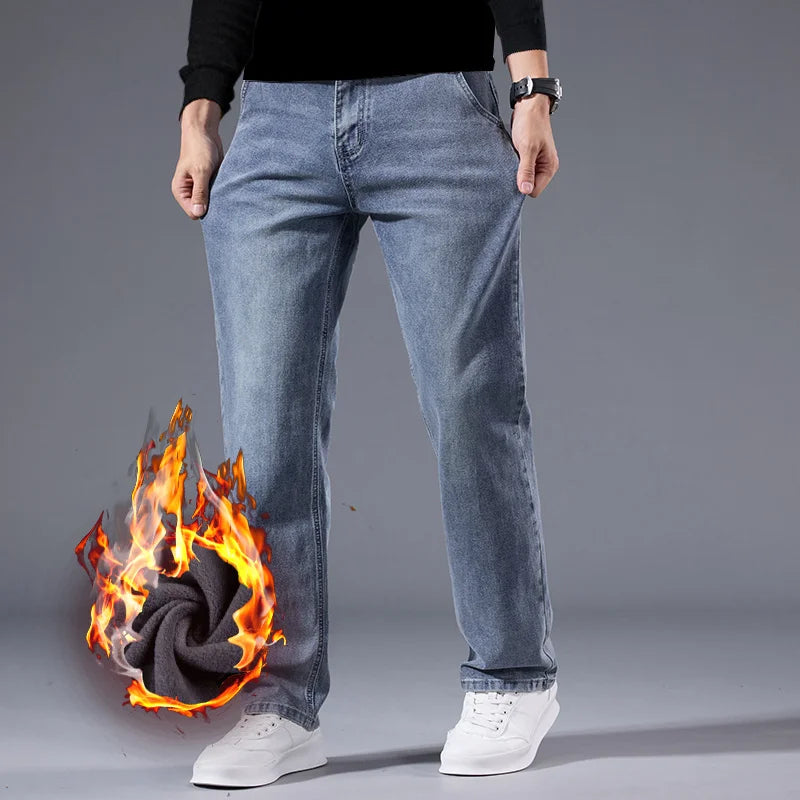 New Men's Light Business Micro Stretch Straight Fit Denim Pants Vintage Distressed All Season Wearable Long Pants
