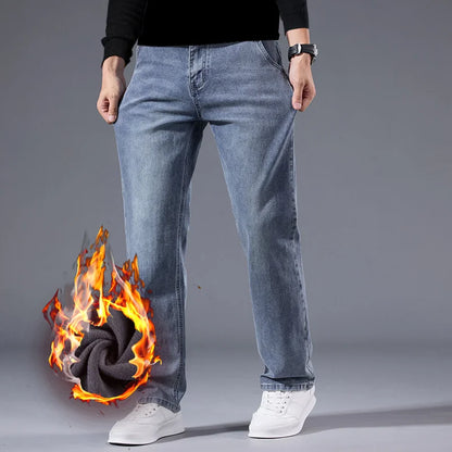 New Men's Light Business Micro Stretch Straight Fit Denim Pants Vintage Distressed All Season Wearable Long Pants