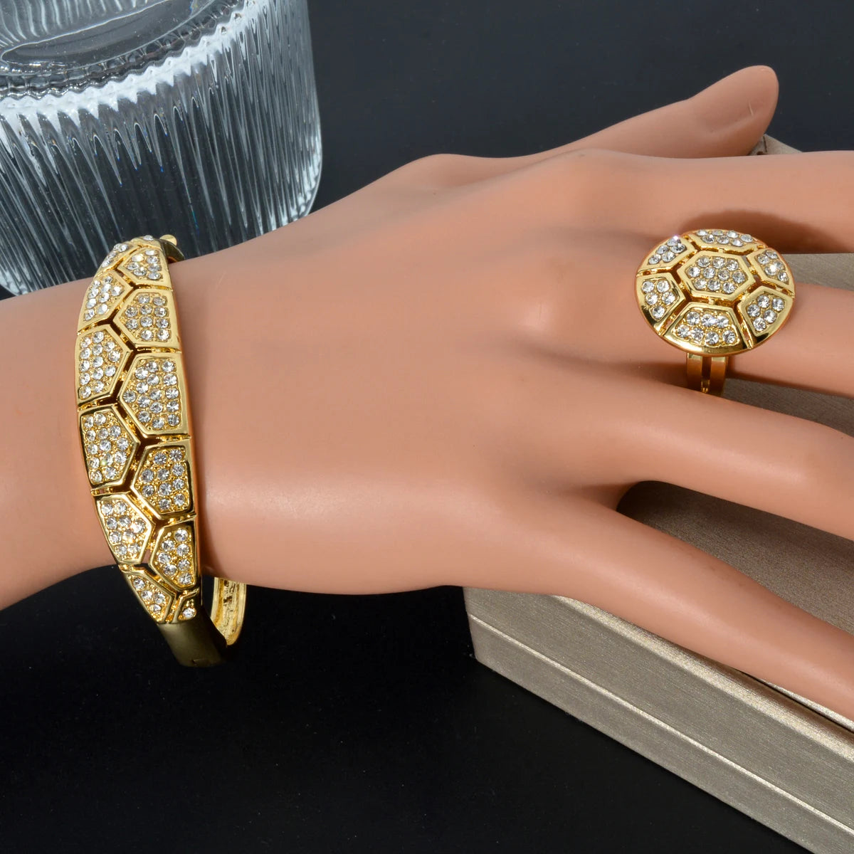 Sunny Jewelry Bridal Wedding Set Acorite Zircon Classic Gold Plated Earrings Necklace Bracelet Ring For Women Gift Anniversary