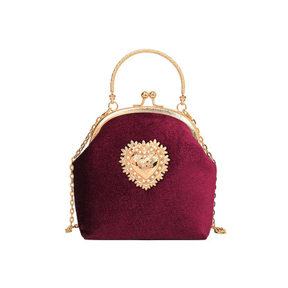 Velvet Frame Heart Dinner Hand Bags Diamonds Chains High Quality Shoulder and Crossbody Bags for Women 2024 Fashion Hot Sale