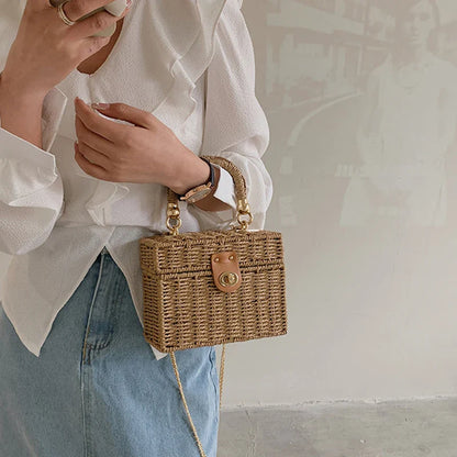 Summer Box Small Purse and Handbags For Women Rattan Straw Woven Crossbody Shoulder Bags Female Fashion Chain Travel Beach Bags