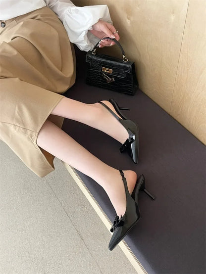 Big Size 43 Butterfly-knot Slingbacks Women Pumps Elegant Pointed Toe Thin Heels Shoes Sexy Banquet Zapatos De Mujer