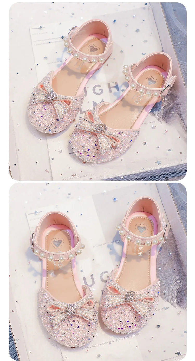 2026 Girls' Princess Shoes Spring And Summer Sandals White Flat Dress Shoes Pearl Decoration For Kids And Teens