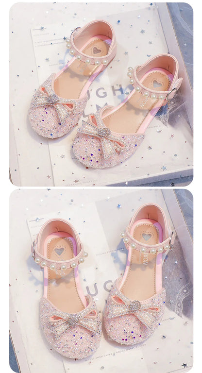 2026 Girls' Princess Shoes Spring And Summer Sandals White Flat Dress Shoes Pearl Decoration For Kids And Teens