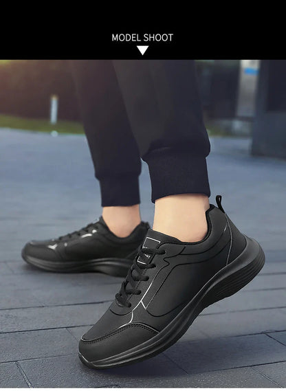 2025 New Lightweight Men Casual Leather Sneakers Non-slip Breathable Male Outdoor Running Shoes Lace Up Soft Sport Shoes