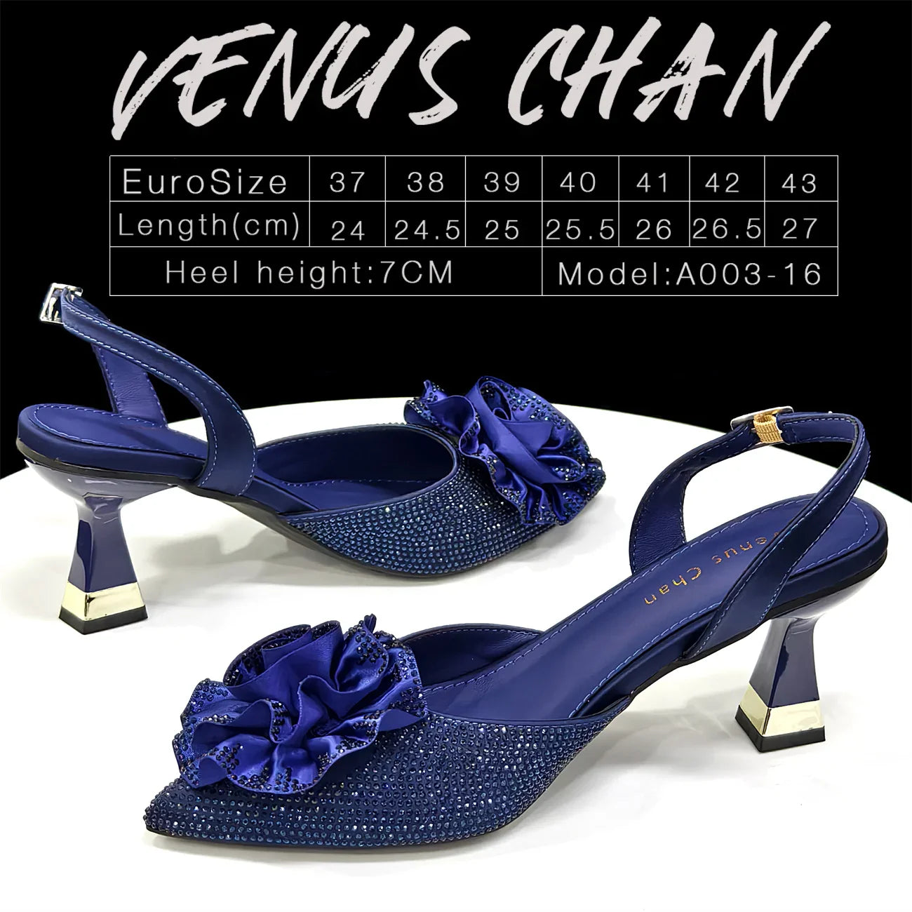 Elegant Shiny Dark blue Handbag and Medium Heel Shoes Set with Beautiful Handmade Flowers for Weddings and Parties