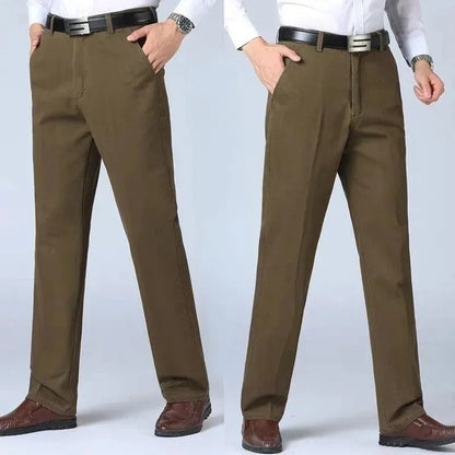 Mens 100% Cotton Summer Thin Pants Autumn Suit Pant Slacks High Waist Straight Loose Bland Solid Business Casual Pants Gozbkf