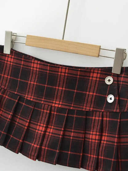 Summer Mini Skirts For Woman Korean Fashion Red Plaid Skirts Women Y2k Skirts Pleated Pleated Skirts Vintage Preppy Style