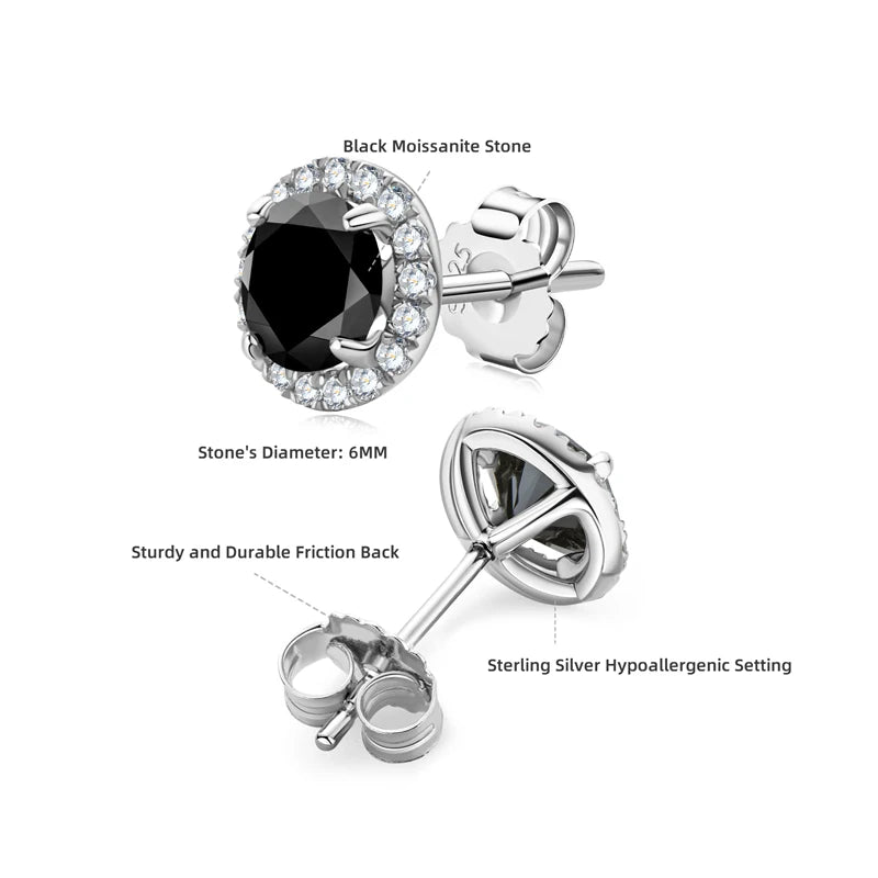 925 Sliver Moissanite Pendant Necklace Stud Earrings Sets Black Diamond Jewelry Set 18k White Gold Plated for Women & Men Gifts