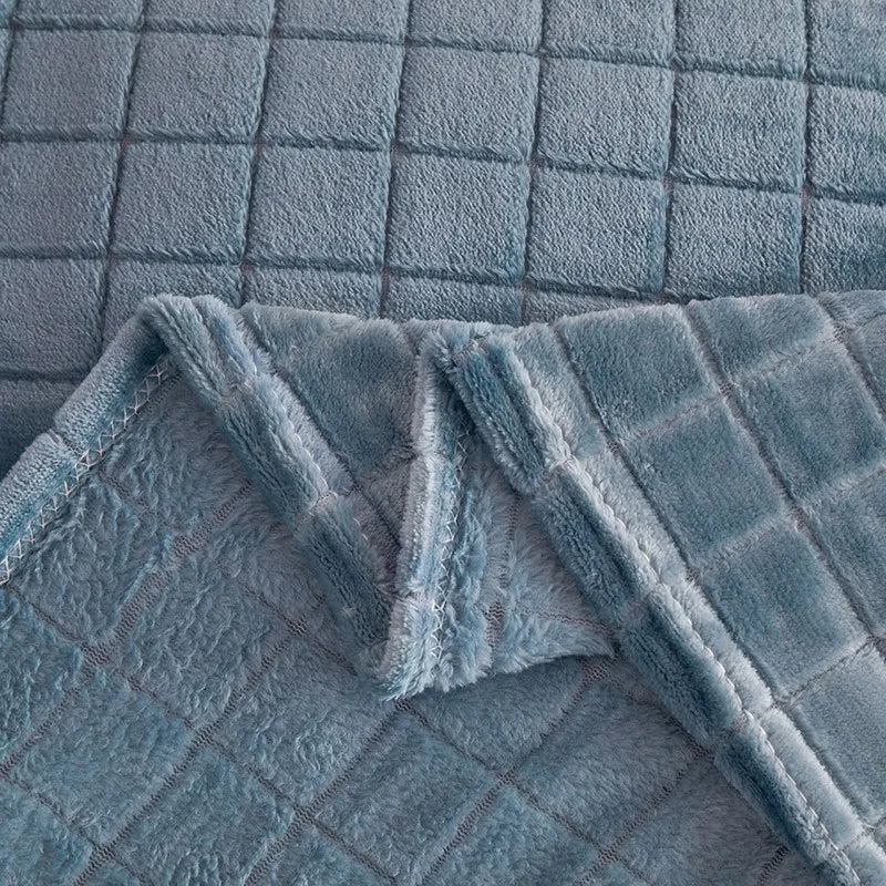 Luxury Grid Coral Velvet Blanket - Soft Fluffy Plush Throw, Thickened Warm for Sofa & Air-Condition Room, Flannel Back