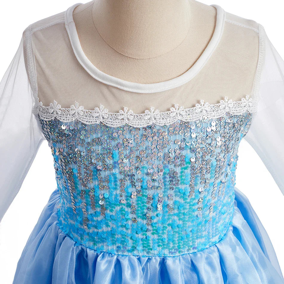 Children Princess Fancy Costume Elsa Party Carnival White Dress Up for Girl Christmas Birthday Cosplay Belle Snowflake Vestidoes