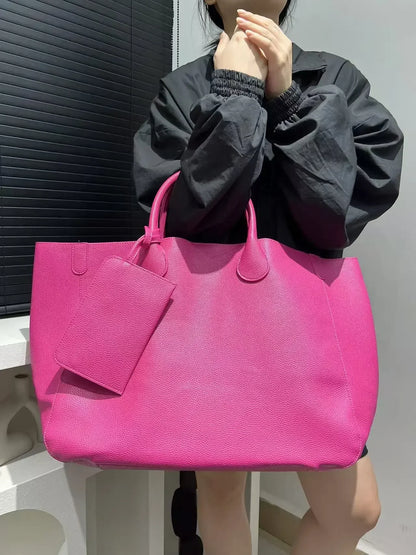 Ladies' fashionable vegan leather oversized handbag with large capacity, simple and versatile shopping bag