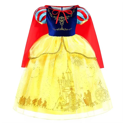 Vestido Laranja Disney Princesa Cosplay de Manga Curta Fofo com Renda para Meninas + Capa + Conjunto de Acessórios Presente de Aniversário