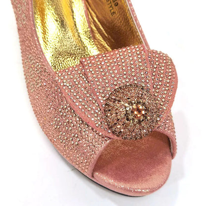 Italian Design Girly Style Golden Color Wedding Shoes And Bag Full Diamond Decoration Metal Closure Bags