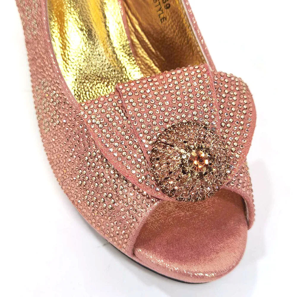 Italian Shoes And Bag Sets For Evening Party With Stones Italian Satin cloth  Rhinestone bow Handbags Match Bags