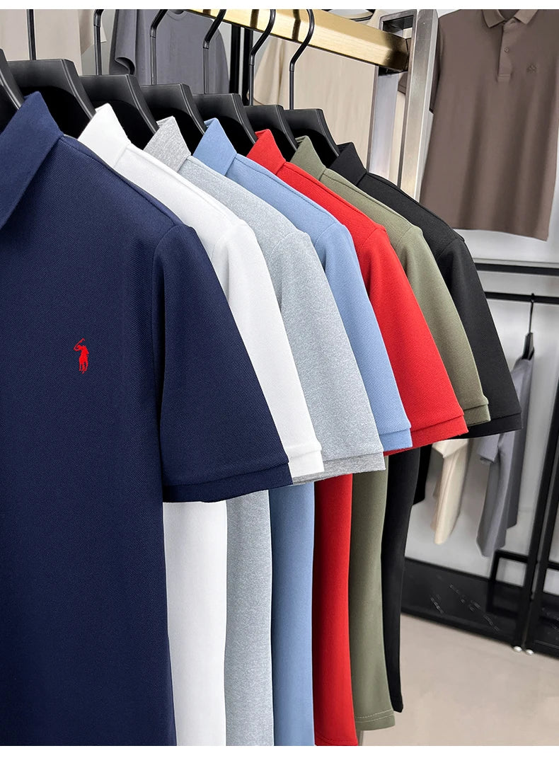 High end designer brand short sleeve polo shirt men's summer breathable trend golf pony embroidery business casual Paul T-shirt