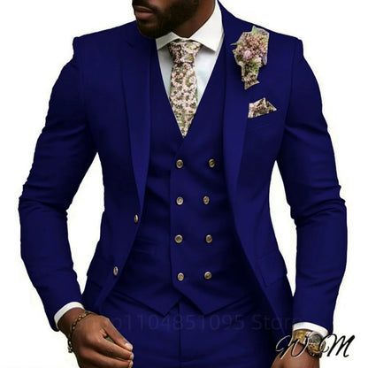 Casual Jacket Vest Pants 3Pcs Elegant Pink Wedding Suits for Men Slim Fit Notch Lapel Blazer Best Man Groom Suit Male Tuxedo Set