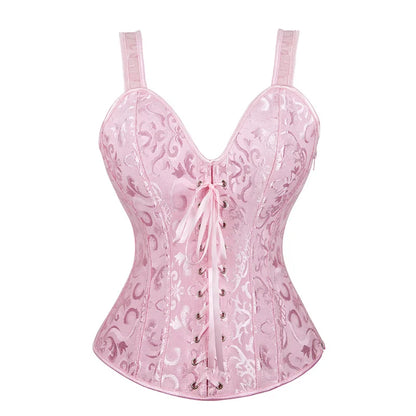 Overbust Corset Top with Straps Jacquard Corset Bustier Zipper Plus Size for Women Corset Dress with Skirt Black Red purple