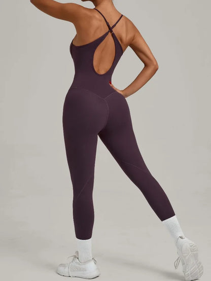 Women Sports Fitness Jumpsuit Cross Open Back Adjustable Shoulder Strap Hip Lift Tight Slim Fit Yoga Set Gym Running Sports Kit