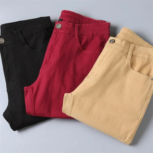 Classic Style Men's Wine Red Jeans Fashion Business Casual Straight Denim Stretch Trousers Male Denim Pants Korean reviews