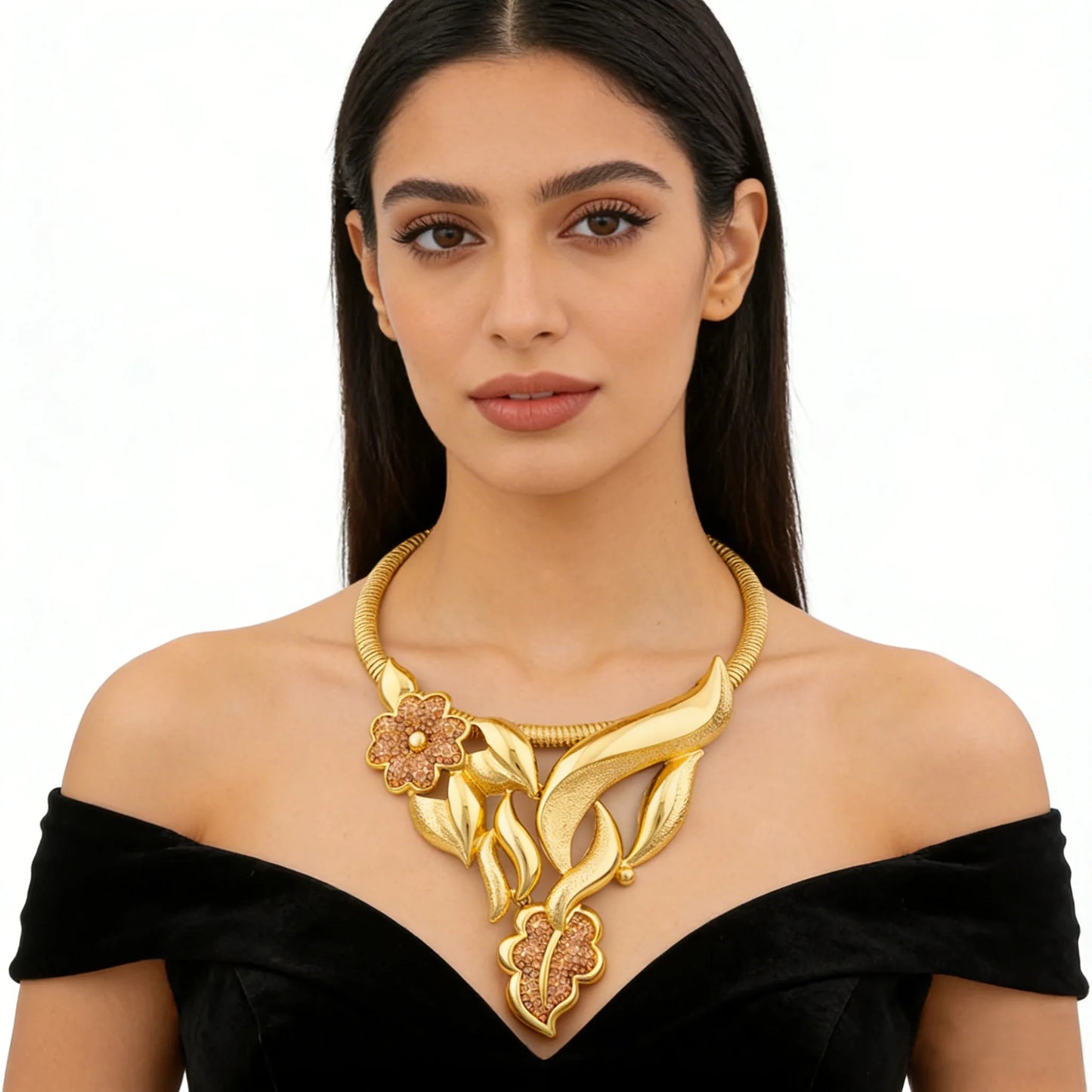 Luxury Flower Design Jewelry Set for Women Color Big Pendant Necklace and Earrings Bridal Weddings Nigerian Accessories