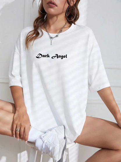 Camisetas estampadas de asa de anjo preta venda quente para mulheres, roupas largas oversized, camiseta de rua hip hop, algodão, manga curta
