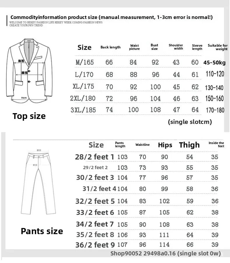 Men's Slim Fit Plaid Wedding Suit Jacket Korean Style Business Casual Single-breasted Suit with Set Wedding Groomsmen Wear