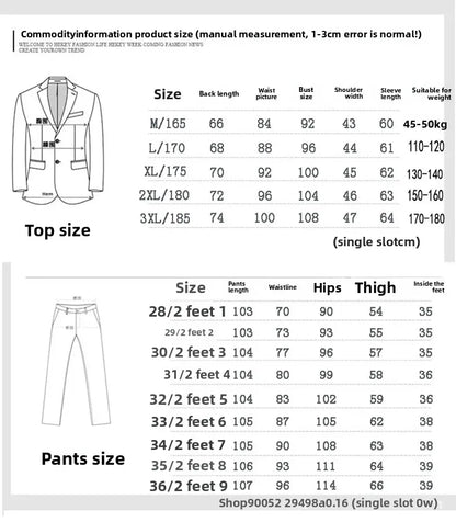 Men's Slim Fit Plaid Wedding Suit Jacket Korean Style Business Casual Single-breasted Suit with Set Wedding Groomsmen Wear