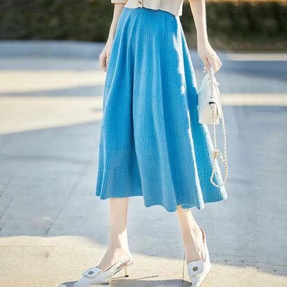Autumn And Winter High Waist 100% Pure Wool Skirt Female Slim Long Knitted Wool Skirt Loose Wearing A-Line Skirt